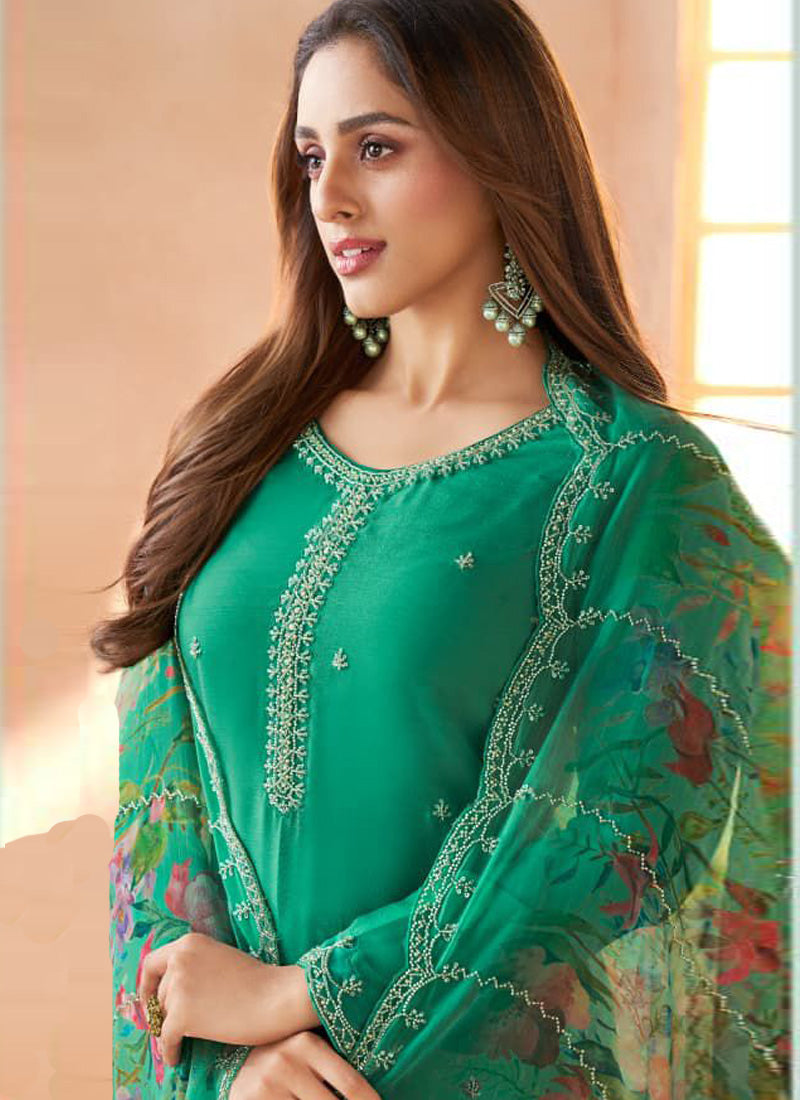 Vegaa Fashion Dark-Green Soft Chiffon Salwar Suit | Grocsy