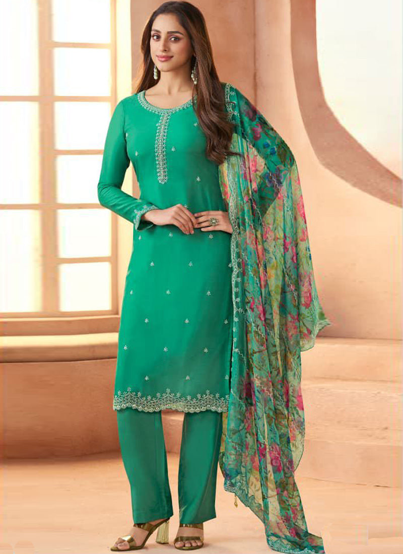 Vegaa Fashion Dark-Green Soft Chiffon Salwar Suit | Grocsy