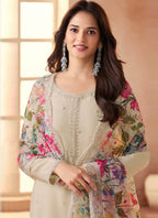 Vegaa Fashion Cream Soft Chiffon Salwar Suit | Grocsy
