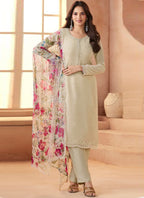 Vegaa Fashion Cream Soft Chiffon Salwar Suit | Grocsy