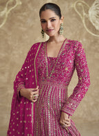 Vegaa Fashion Pink Real Georgette Embroidered Anarkali Suit | Grocsy