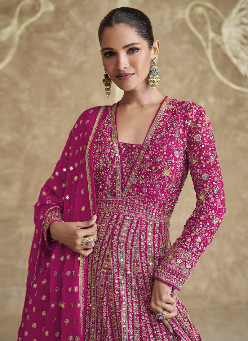 Vegaa Fashion Pink Real Georgette Embroidered Anarkali Suit | Grocsy