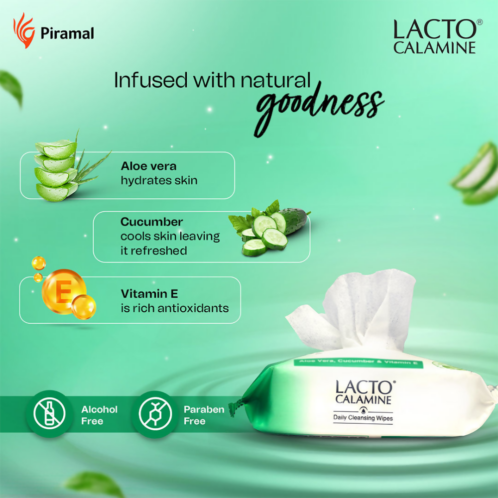 Lacto Calamine Daily Cleansing Face Wipes, Makeup Remover Wipes | Grocsy