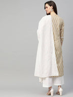 Yufta Women Beige & White Printed Kurta with Palazzo & Dupatta | Grocsy