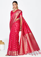 Vellora Rani Pink Premium Banarasi Silk Saree with Rich Golden Zari | Grocsy