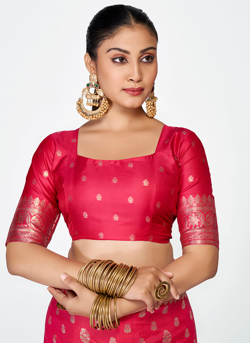 Vellora Rani Pink Premium Banarasi Silk Saree with Rich Golden Zari | Grocsy