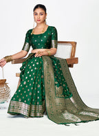 Vellora Emerald Green Banarasi Silk Saree with Antique Golden Zari | Grocsy