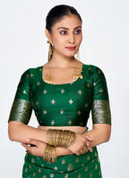 Vellora Emerald Green Banarasi Silk Saree with Antique Golden Zari | Grocsy