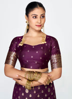 Vellora Wine Purple Zari Woven Banarasi Silk Saree | Grocsy