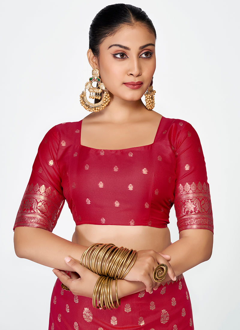 Vellora Maroon Banarasi Silk Saree with Rich Zari Detailing | Grocsy