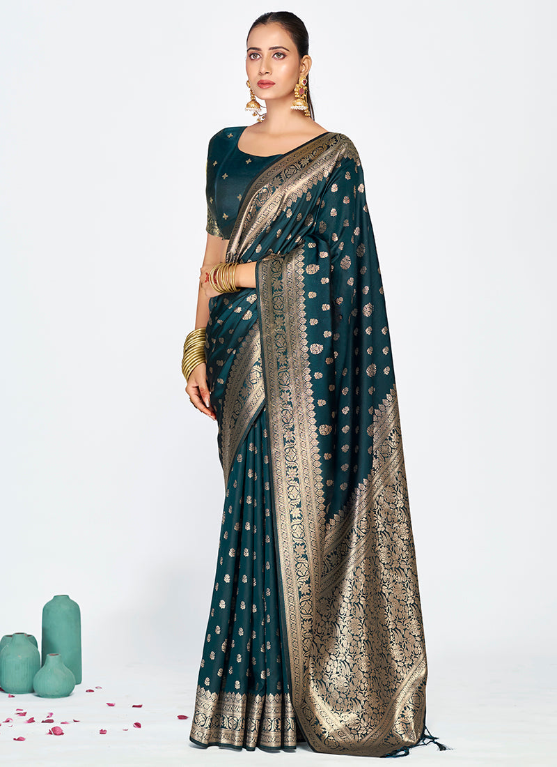 Vellora Navy Blue Premium Banarasi Silk Saree with Gold Zari | Grocsy