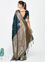 Vellora Navy Blue Premium Banarasi Silk Saree with Gold Zari | Grocsy