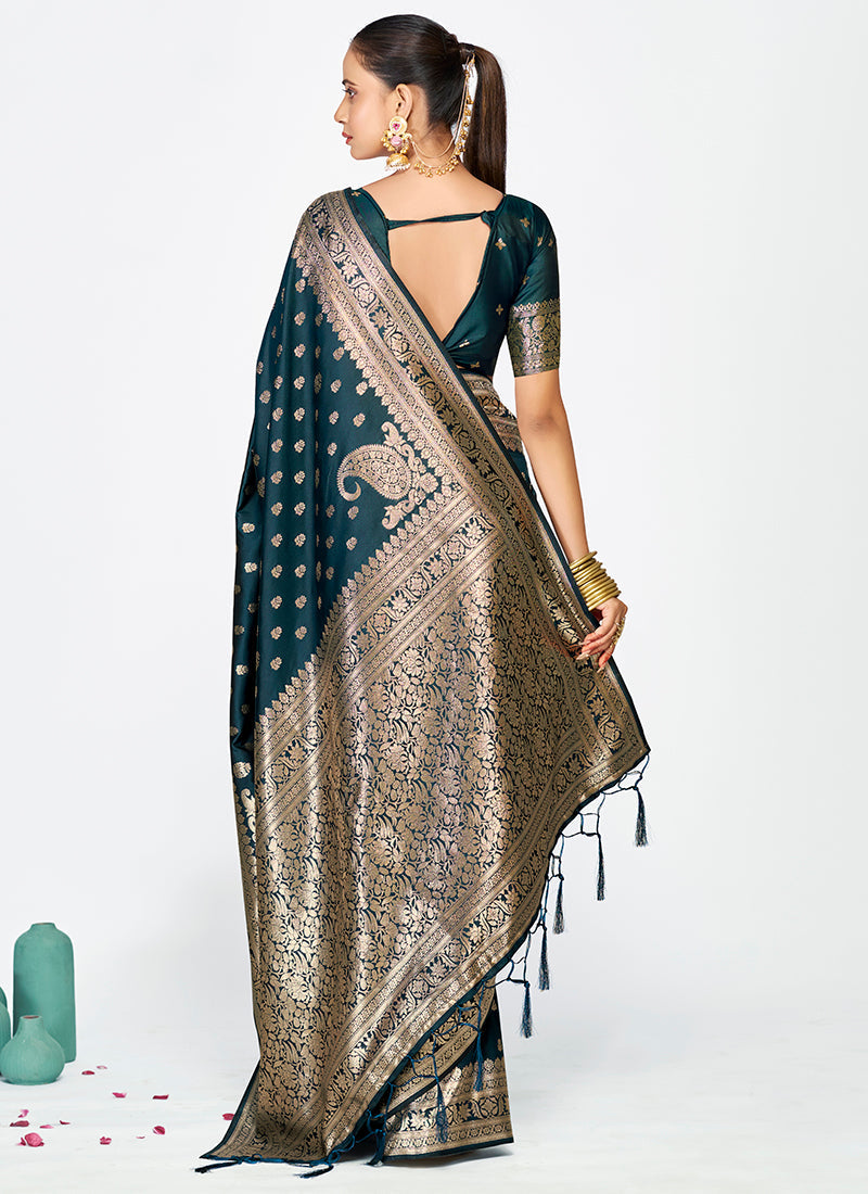 Vellora Navy Blue Premium Banarasi Silk Saree with Gold Zari | Grocsy