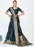 Vellora Navy Blue Premium Banarasi Silk Saree with Gold Zari | Grocsy