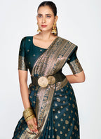 Vellora Navy Blue Premium Banarasi Silk Saree with Gold Zari | Grocsy