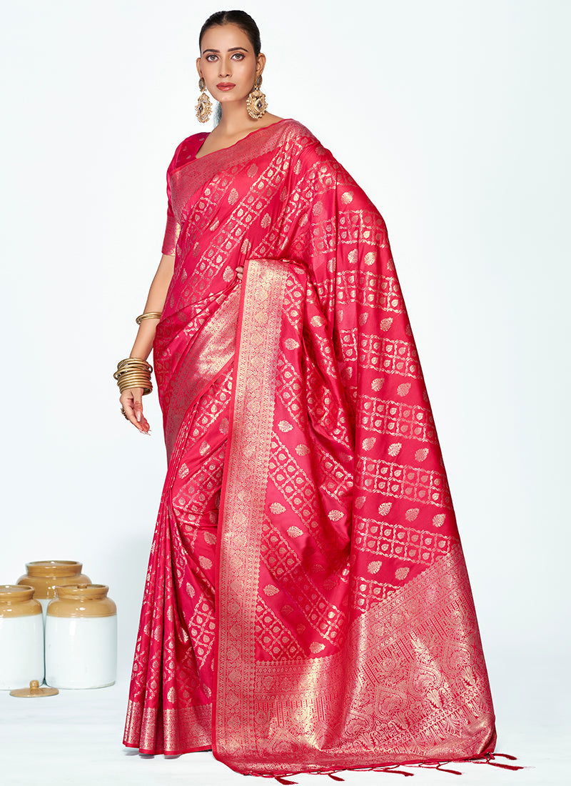 Vellora Rani Pink Premium Zari Weaving Soft Silk Saree | Grocsy
