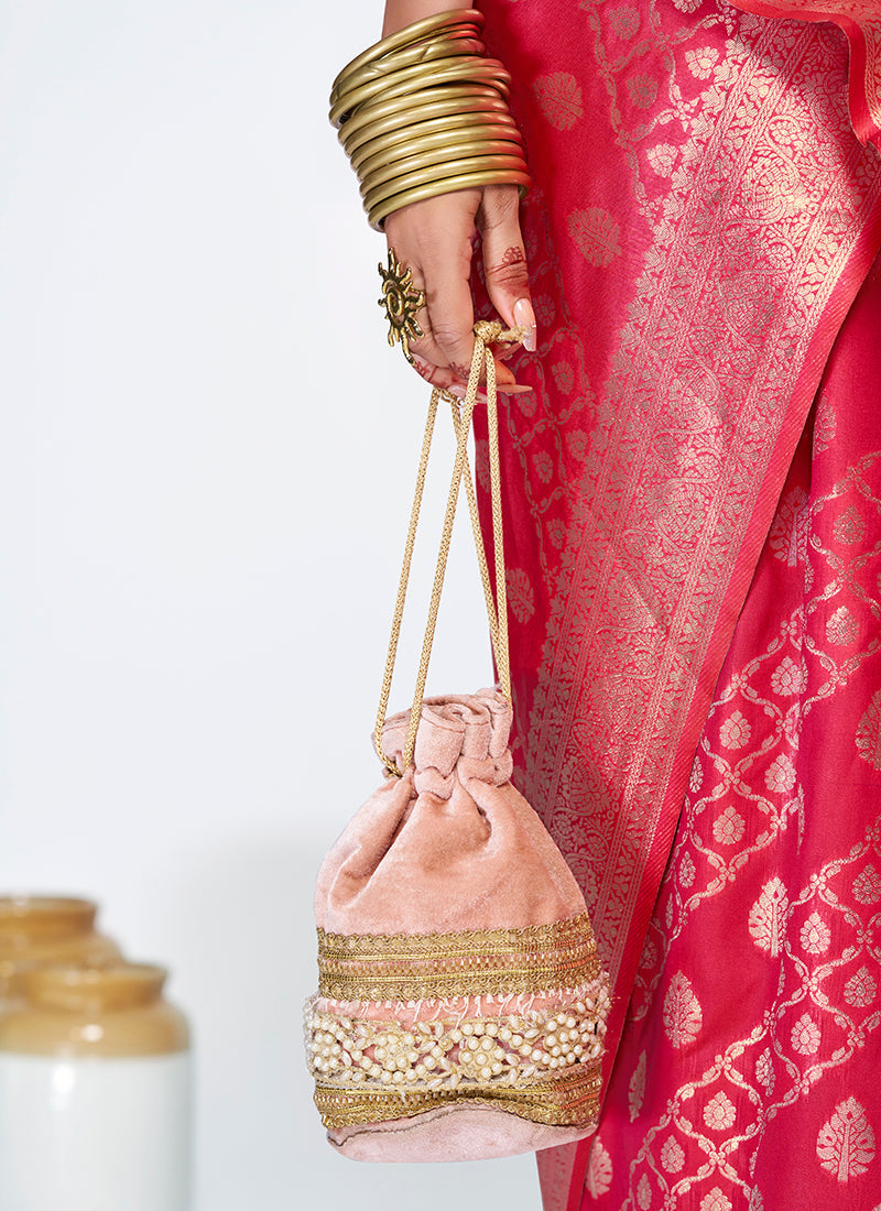 Vellora Rani Pink Premium Zari Weaving Soft Silk Saree | Grocsy