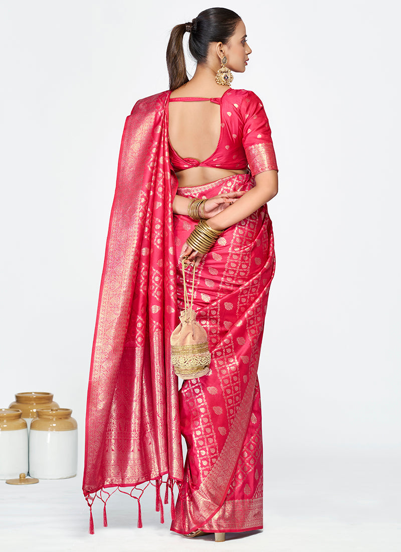 Vellora Rani Pink Premium Zari Weaving Soft Silk Saree | Grocsy