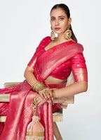 Vellora Rani Pink Premium Zari Weaving Soft Silk Saree | Grocsy