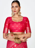 Vellora Rani Pink Premium Zari Weaving Soft Silk Saree | Grocsy