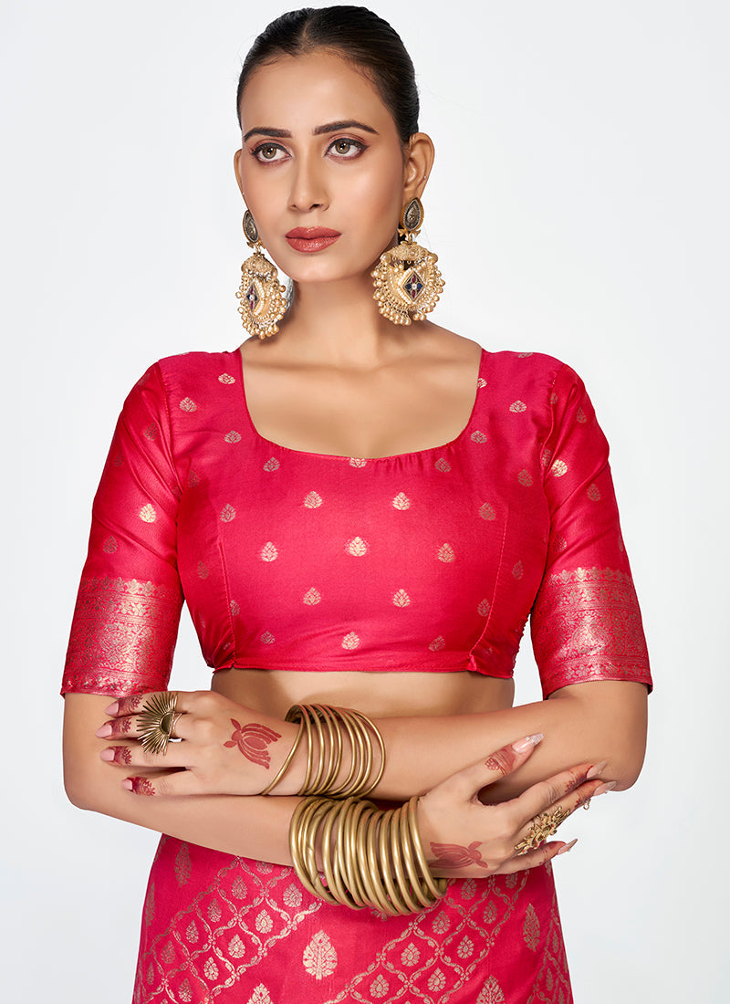 Vellora Rani Pink Premium Zari Weaving Soft Silk Saree | Grocsy