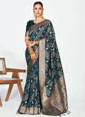Vellora Peacock Blue Luxurious Soft Silk Zari Weaving Saree | Grocsy