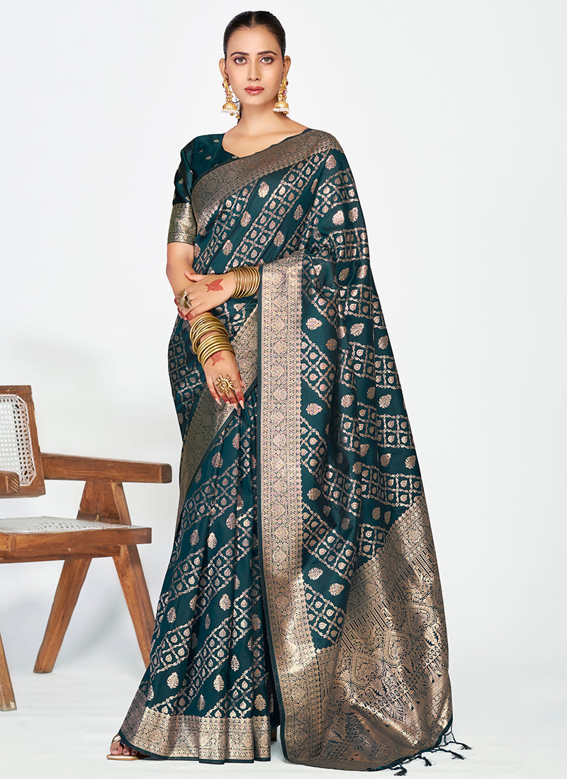 Vellora Peacock Blue Luxurious Soft Silk Zari Weaving Saree | Grocsy