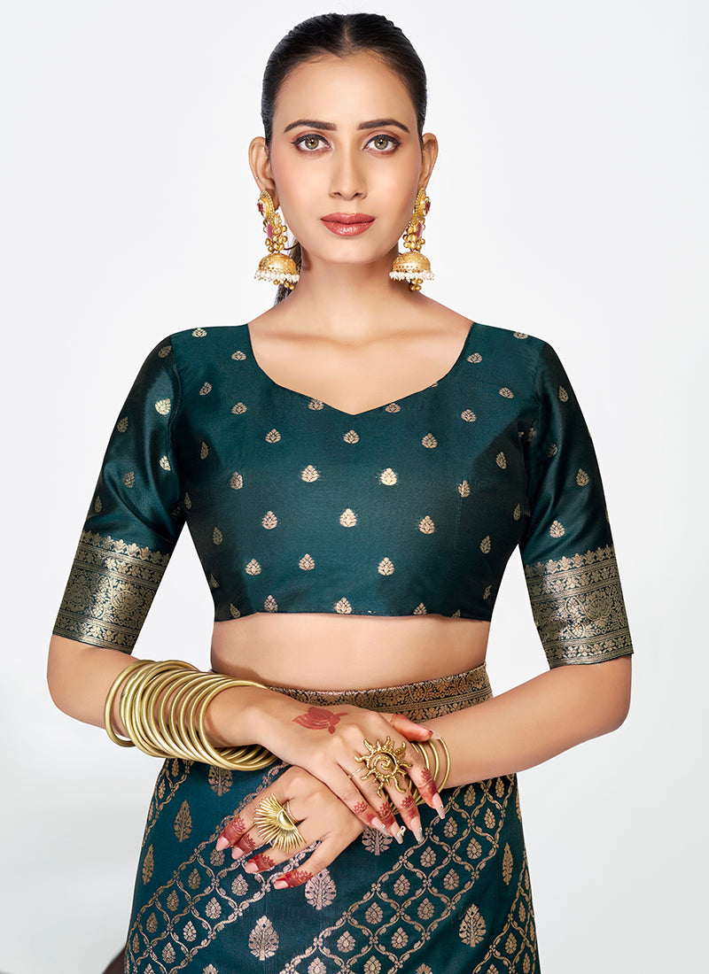 Vellora Peacock Blue Luxurious Soft Silk Zari Weaving Saree | Grocsy