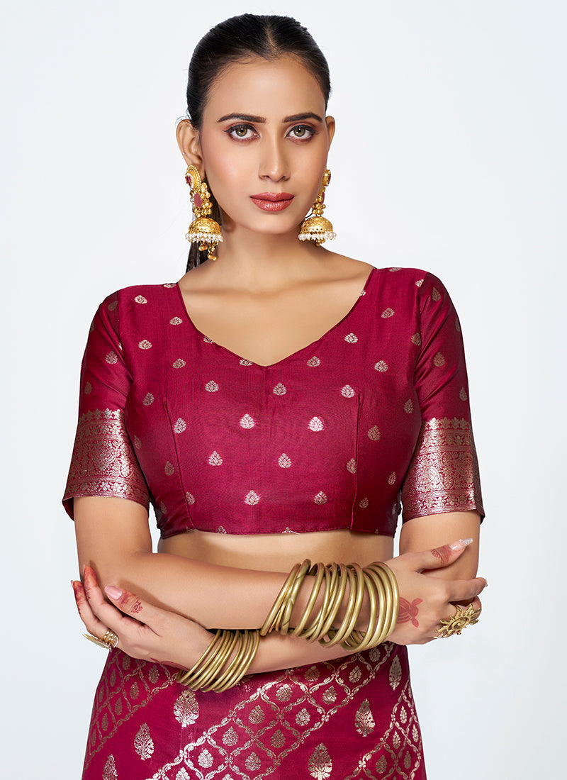 Vellora Wine Magenta Premium Zari Weaving Designer Silk Saree | Grocsy