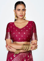 Vellora Wine Magenta Premium Zari Weaving Designer Silk Saree | Grocsy