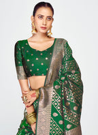 Vellora Emerald Green Soft Silk Royal Zari Weaving Saree | Grocsy