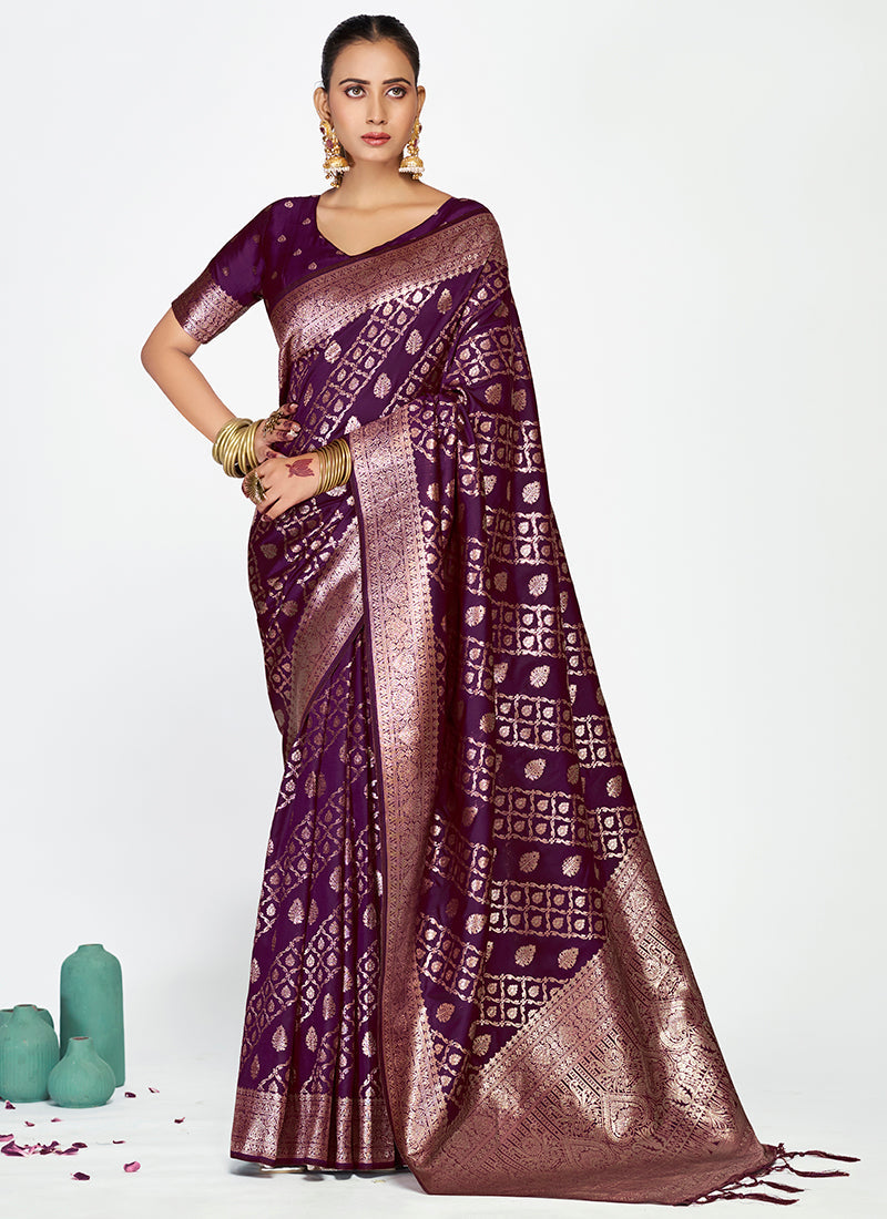 Vellora Royal Purple Traditional Soft Silk Zari Weaving Saree | Grocsy