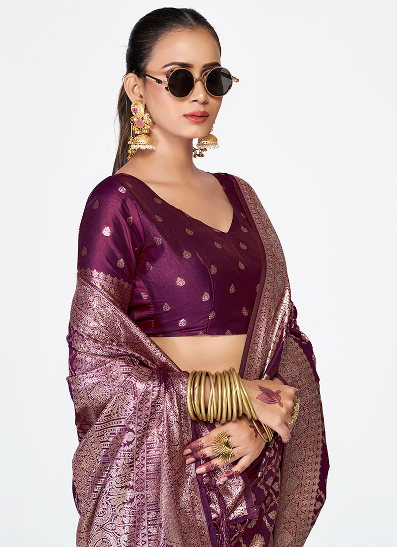 Vellora Royal Purple Traditional Soft Silk Zari Weaving Saree | Grocsy