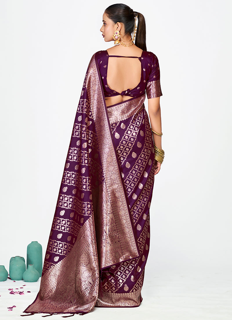 Vellora Royal Purple Traditional Soft Silk Zari Weaving Saree | Grocsy
