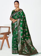 Vellora Emerald Green Banarasi Silk Saree with Intricate Zari Work | Grocsy