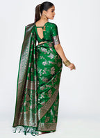 Vellora Emerald Green Banarasi Silk Saree with Intricate Zari Work | Grocsy