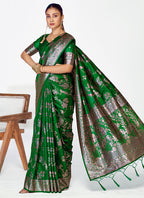Vellora Emerald Green Banarasi Silk Saree with Intricate Zari Work | Grocsy