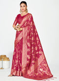 Vellora Rose Pink Banarasi Silk Saree with Antique Zari Border | Grocsy
