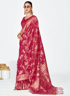 Vellora Rose Pink Banarasi Silk Saree with Antique Zari Border | Grocsy