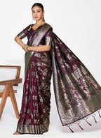 Vellora Wine Banarasi Silk Saree with Heavy Traditional Zari | Grocsy