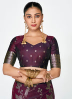 Vellora Wine Banarasi Silk Saree with Heavy Traditional Zari | Grocsy