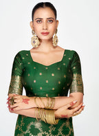 Vellora Emerald Green Banarasi Silk Saree with Rich Golden Zari Weaving | Grocsy
