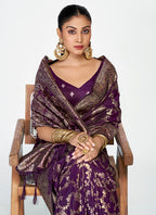 Vellora Plum Purple Banarasi Silk Saree with Traditional Floral Zari Pattern | Grocsy