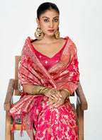 Vellora Rani Pink Banarasi Soft Silk Saree with Heavy Golden Jaal Weaving | Grocsy