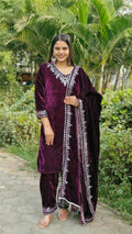 Lehenga Mart Designer Velvet Ready to wear Kurta Pant Dupatta for Women | Grocsy