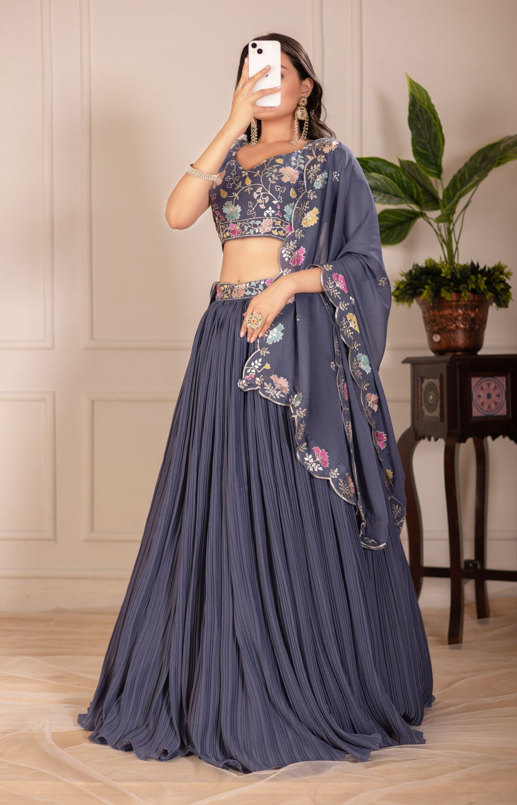 Lehenga Mart Designer Wedding Lehenga choli for Women - Grey | Grocsy