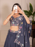 Lehenga Mart Designer Wedding Lehenga choli for Women - Grey | Grocsy