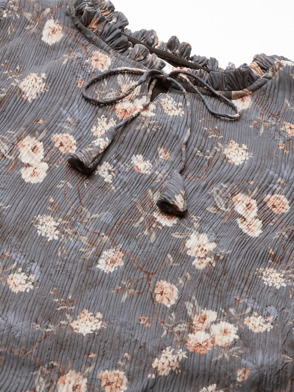 Myshka Grey Printed Half Sleeve Round Neck Top | Grocsy