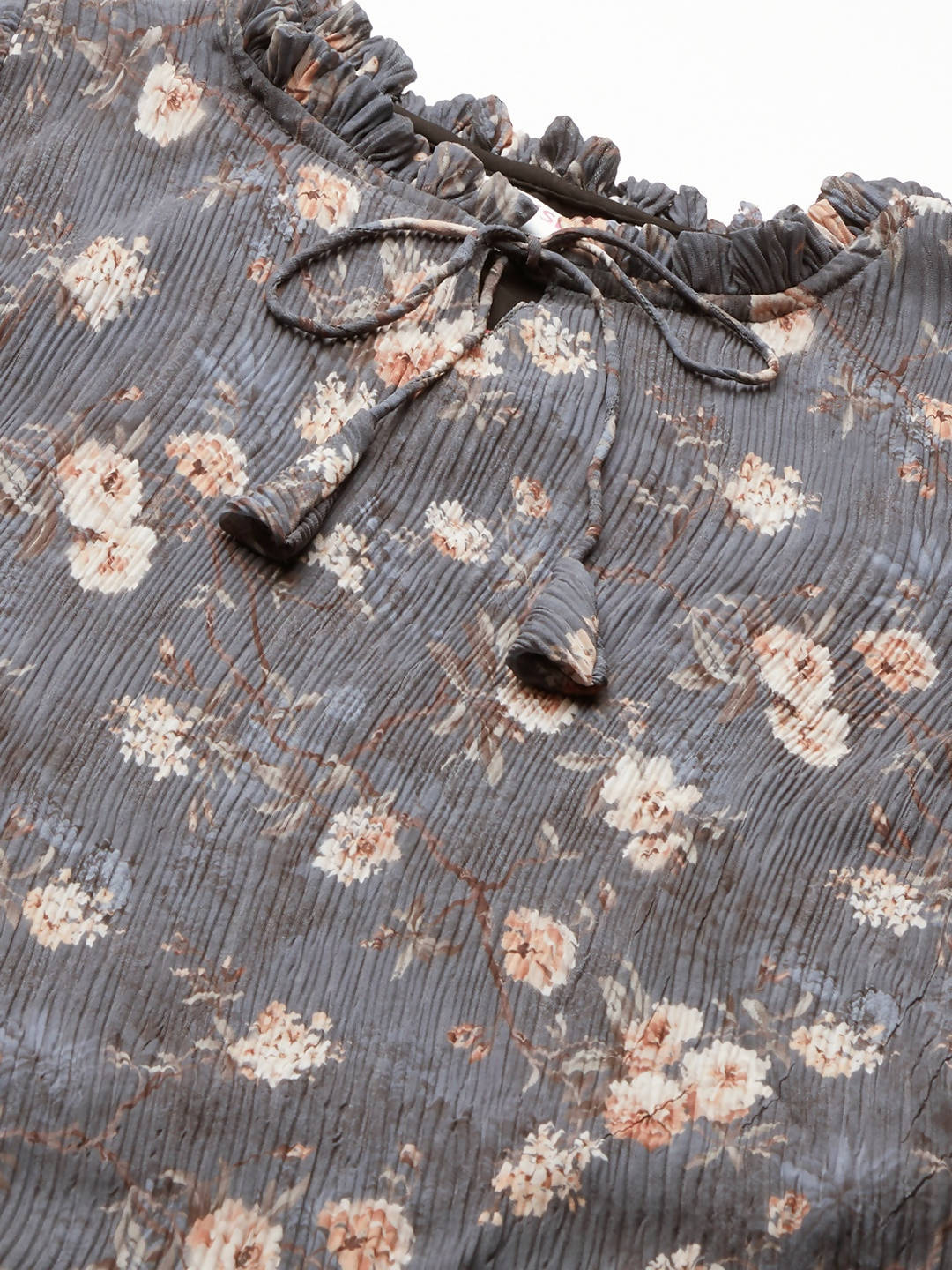 Myshka Grey Printed Half Sleeve Round Neck Top | Grocsy