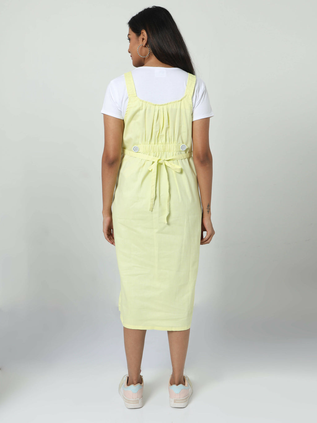 Manet Half Sleeves Solid Maternity Dress With Concealed Zipper Nursing Access - Yellow | Grocsy